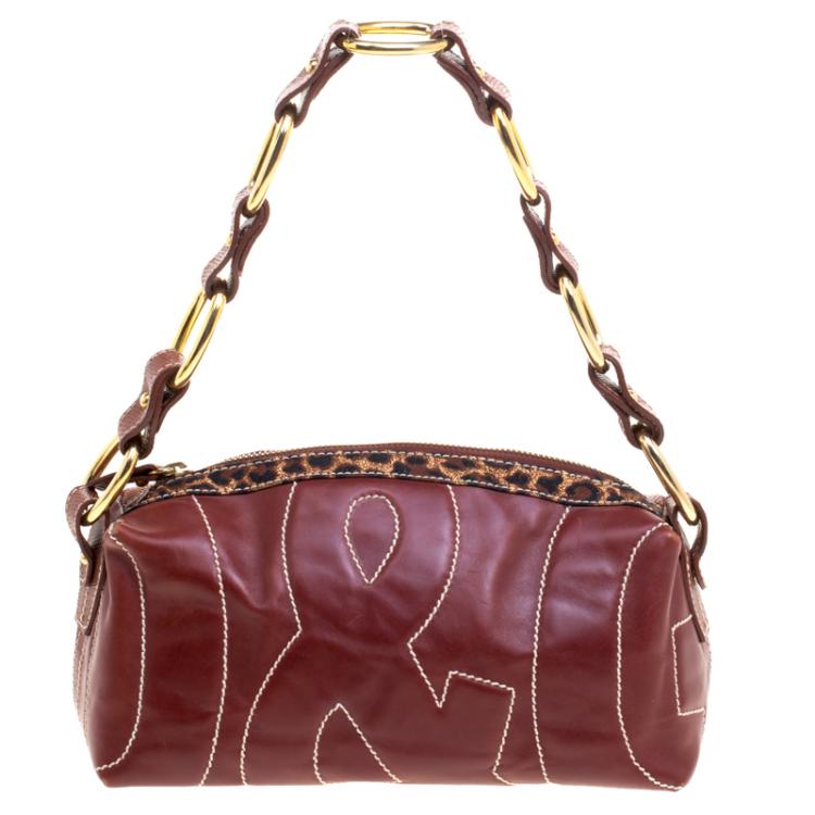 Pre Owned Dolce and Gabbana Brown Lizard Embossed and Leather Shoulder Bag