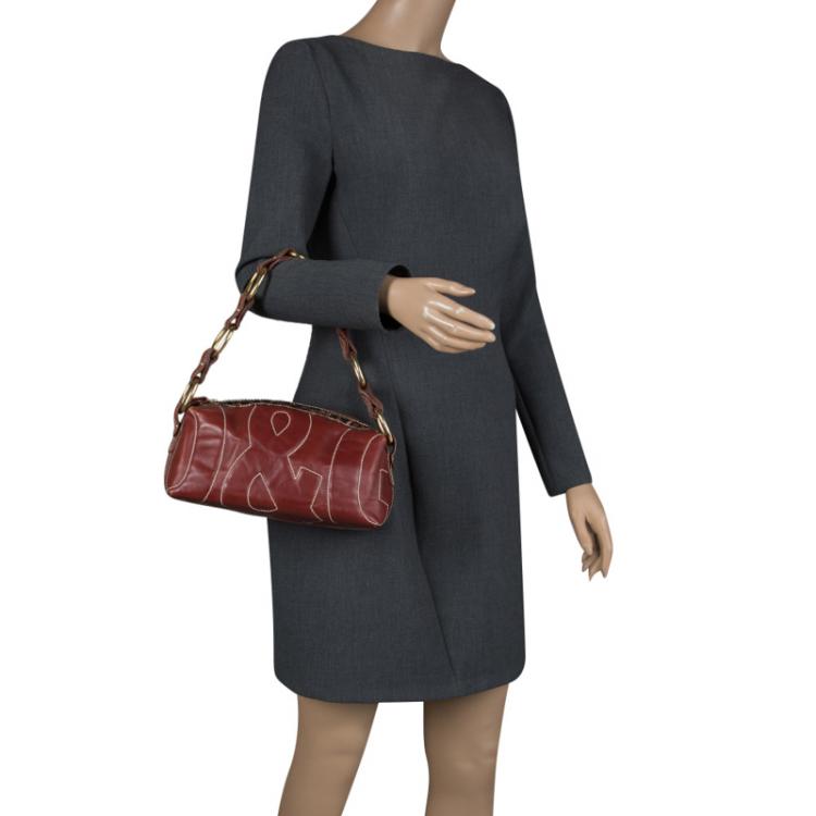 Pre Owned Dolce and Gabbana Brown Lizard Embossed and Leather Shoulder Bag