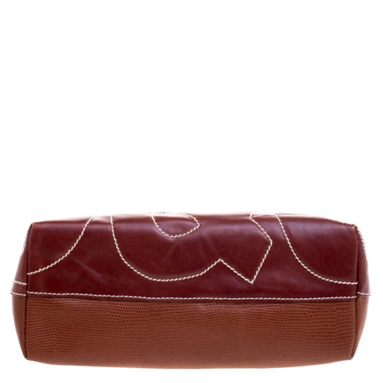Pre Owned Dolce and Gabbana Brown Lizard Embossed and Leather Shoulder Bag