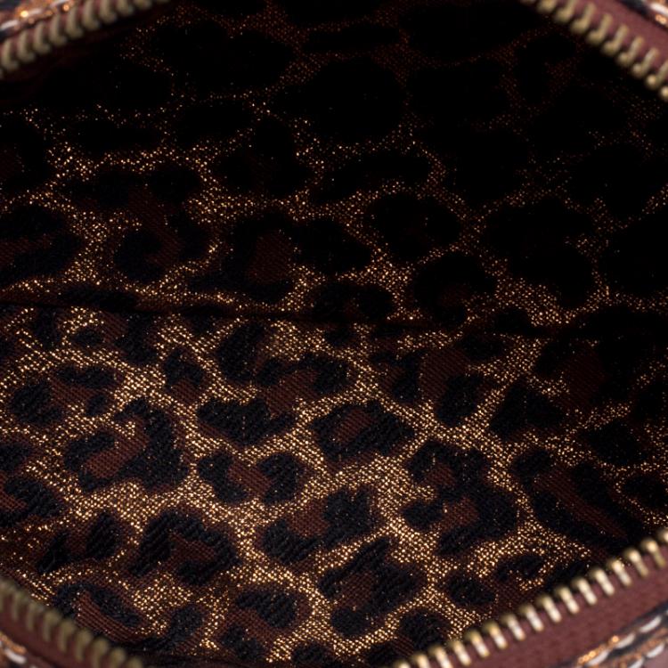 Pre Owned Dolce and Gabbana Brown Lizard Embossed and Leather Shoulder Bag