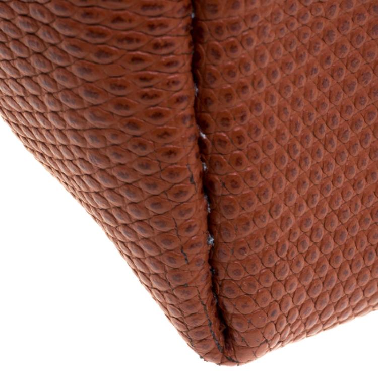 Pre Owned Dolce and Gabbana Brown Lizard Embossed and Leather Shoulder Bag