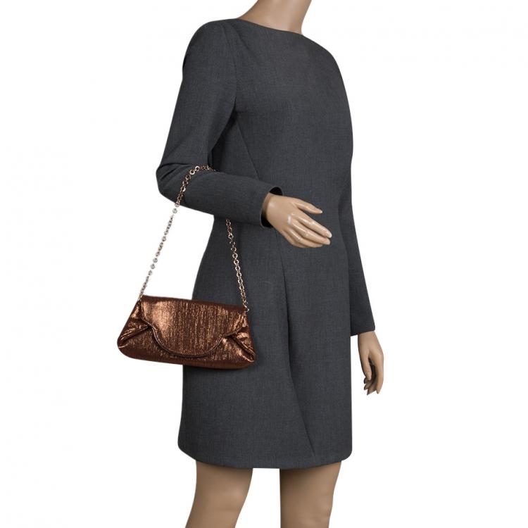 Pre Owned Dolce and Gabbana Bronze Leather Chain Clutch