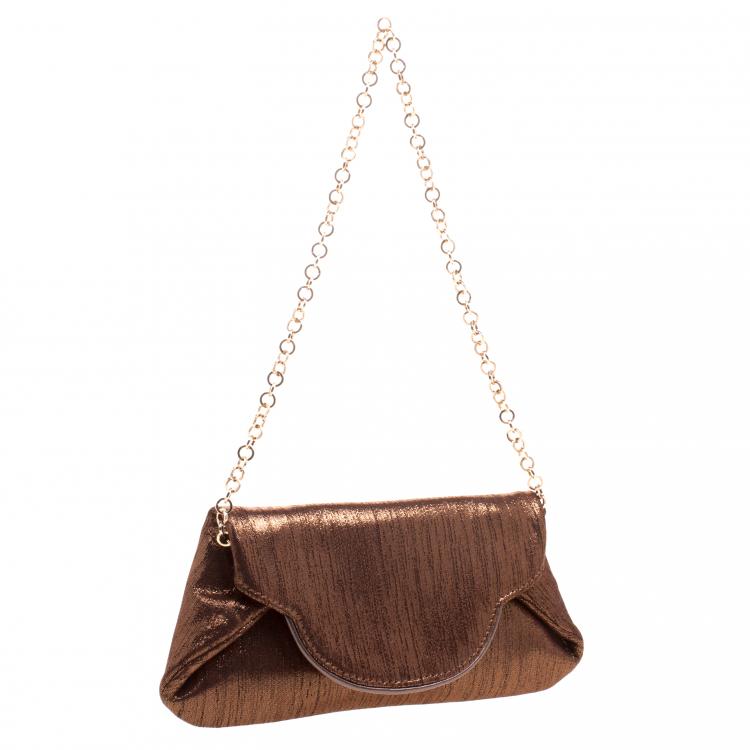 Pre Owned Dolce and Gabbana Bronze Leather Chain Clutch