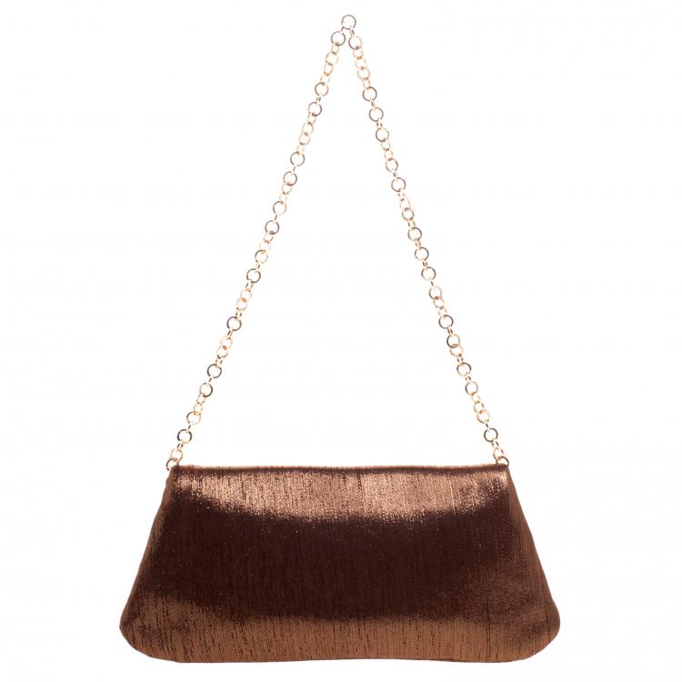 Pre Owned Dolce and Gabbana Bronze Leather Chain Clutch