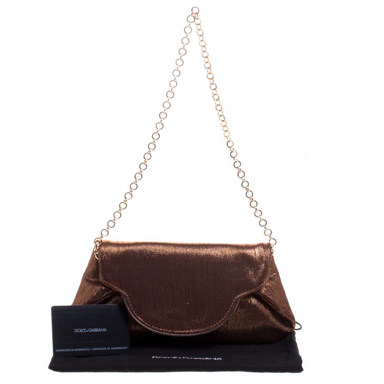 Pre Owned Dolce and Gabbana Bronze Leather Chain Clutch