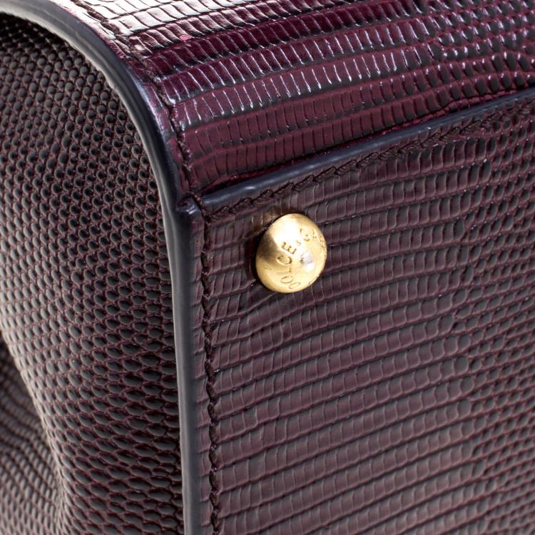 Pre Owned Dolce and Gabbana Dark Burgundy Lizard Embossed Leather Medium Miss Monica Top Handle Bag