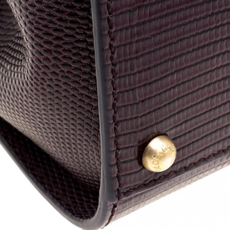 Pre Owned Dolce and Gabbana Dark Burgundy Lizard Embossed Leather Medium Miss Monica Top Handle Bag