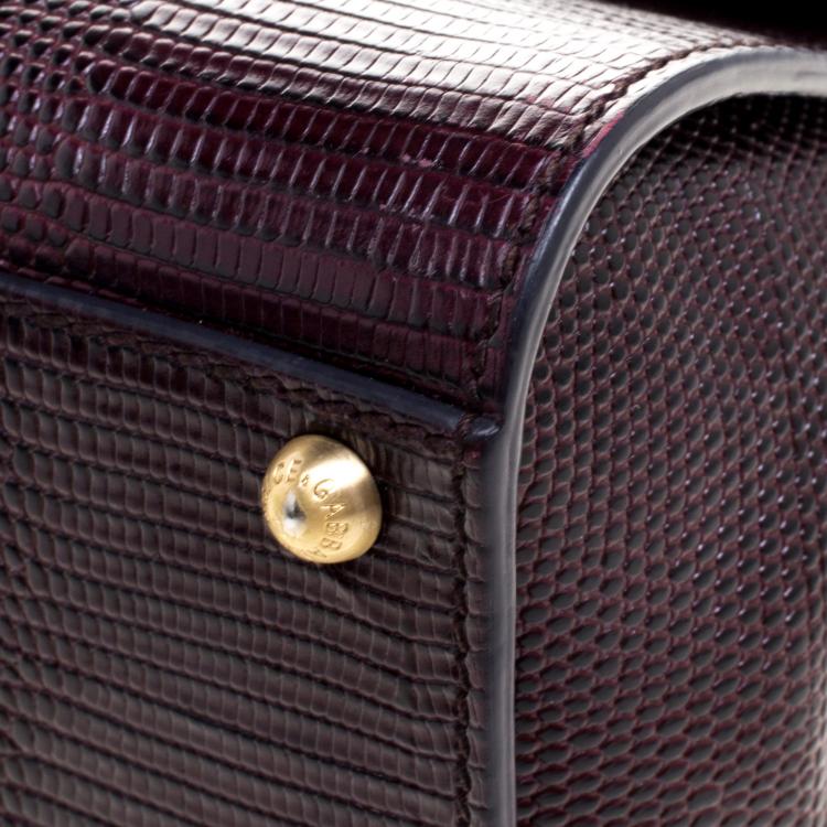Pre Owned Dolce and Gabbana Dark Burgundy Lizard Embossed Leather Medium Miss Monica Top Handle Bag