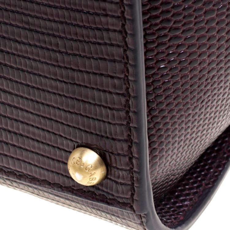 Pre Owned Dolce and Gabbana Dark Burgundy Lizard Embossed Leather Medium Miss Monica Top Handle Bag