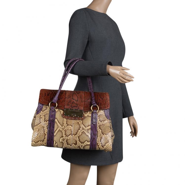 Pre Owned Dolce and Gabbana Multicolor Python Eel Satchel