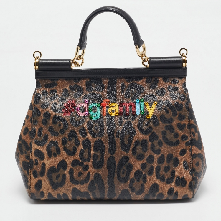 Pre Owned Dolce & Gabbana Black/Brown Coated Canvas Medium DG Family Miss Sicily Top Handle Bag