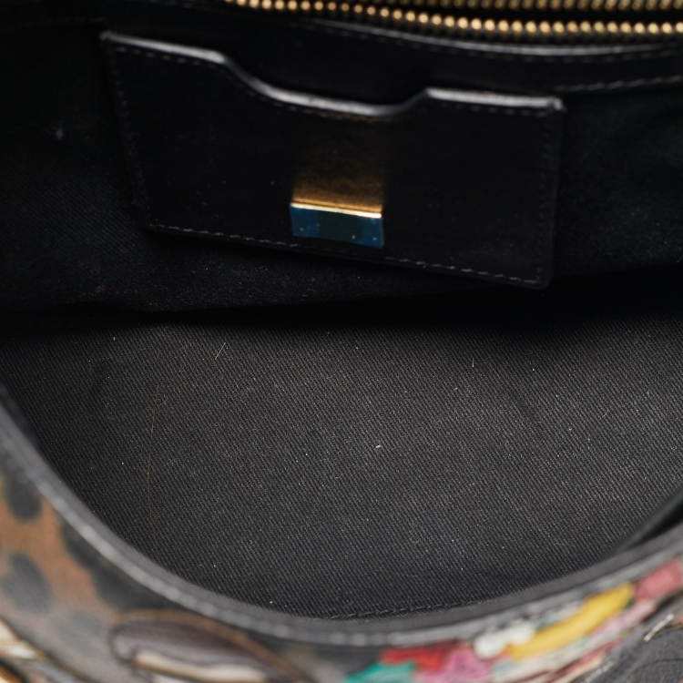 Pre Owned Dolce & Gabbana Black/Brown Coated Canvas Medium DG Family Miss Sicily Top Handle Bag