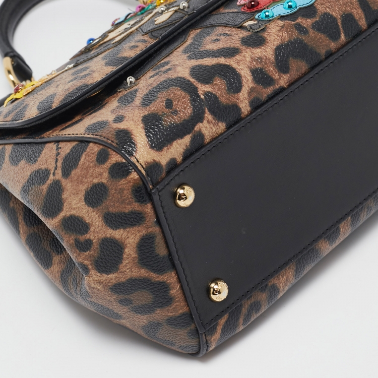 Pre Owned Dolce & Gabbana Black/Brown Coated Canvas Medium DG Family Miss Sicily Top Handle Bag