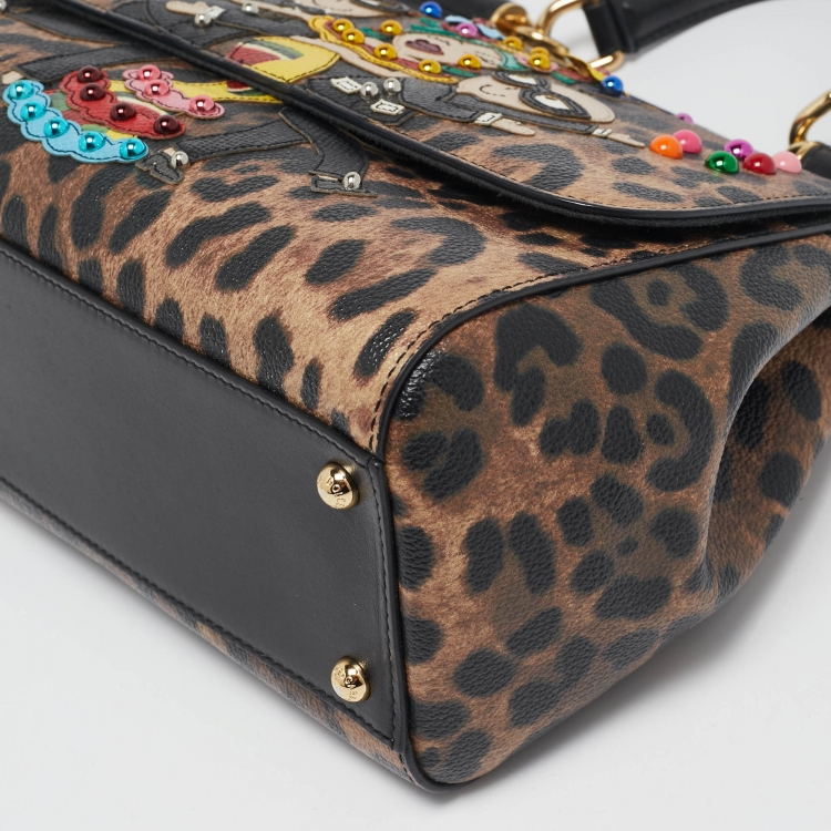 Pre Owned Dolce & Gabbana Black/Brown Coated Canvas Medium DG Family Miss Sicily Top Handle Bag