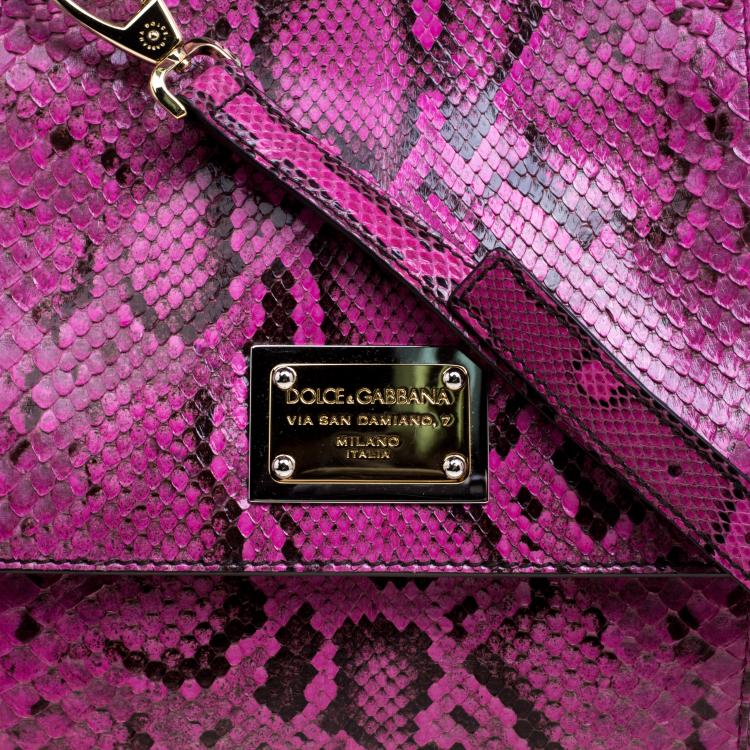 Pre Owned Dolce and Gabbana Fuschia Python Large Miss Sicily Top Handle Bag