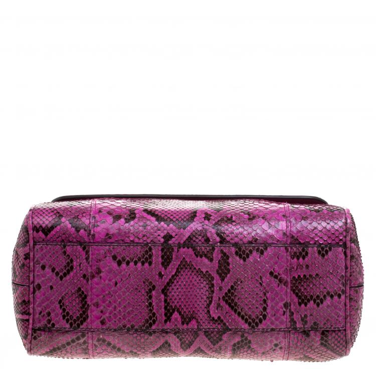 Pre Owned Dolce and Gabbana Fuschia Python Large Miss Sicily Top Handle Bag