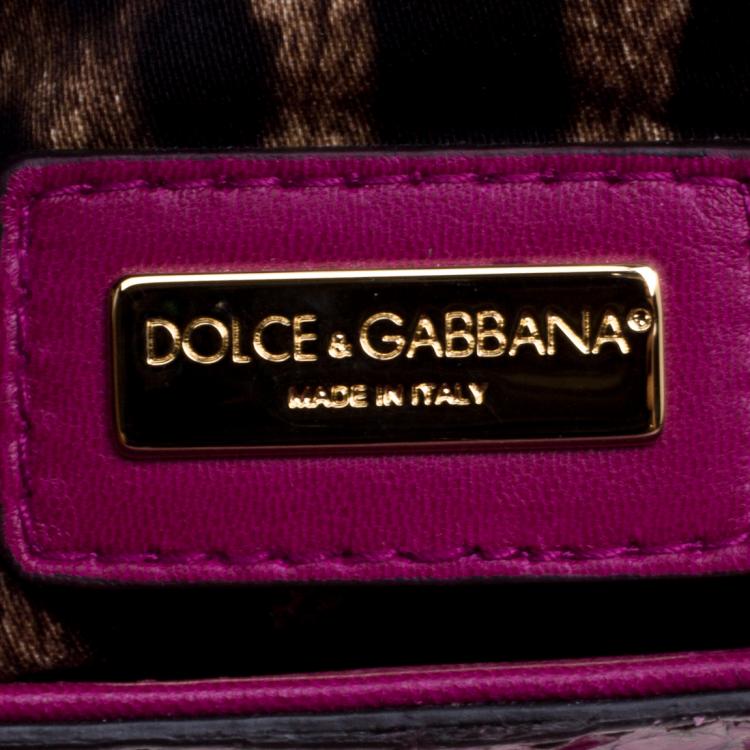 Pre Owned Dolce and Gabbana Fuschia Python Large Miss Sicily Top Handle Bag