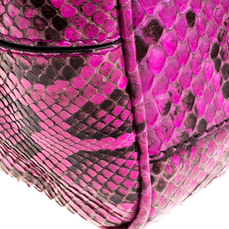 Pre Owned Dolce and Gabbana Fuschia Python Large Miss Sicily Top Handle Bag