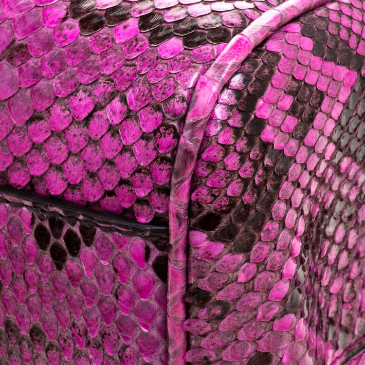 Pre Owned Dolce and Gabbana Fuschia Python Large Miss Sicily Top Handle Bag