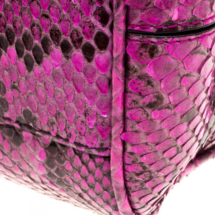 Pre Owned Dolce and Gabbana Fuschia Python Large Miss Sicily Top Handle Bag