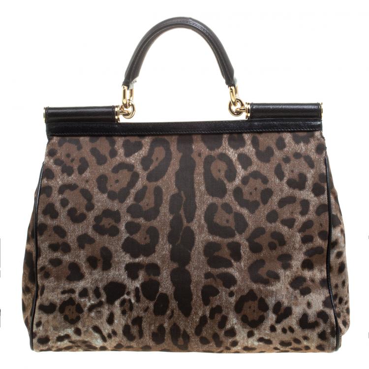 Pre Owned Dolce and Gabbana Leopard Print  Fabric Medium Miss Sicily Top Handle Bag