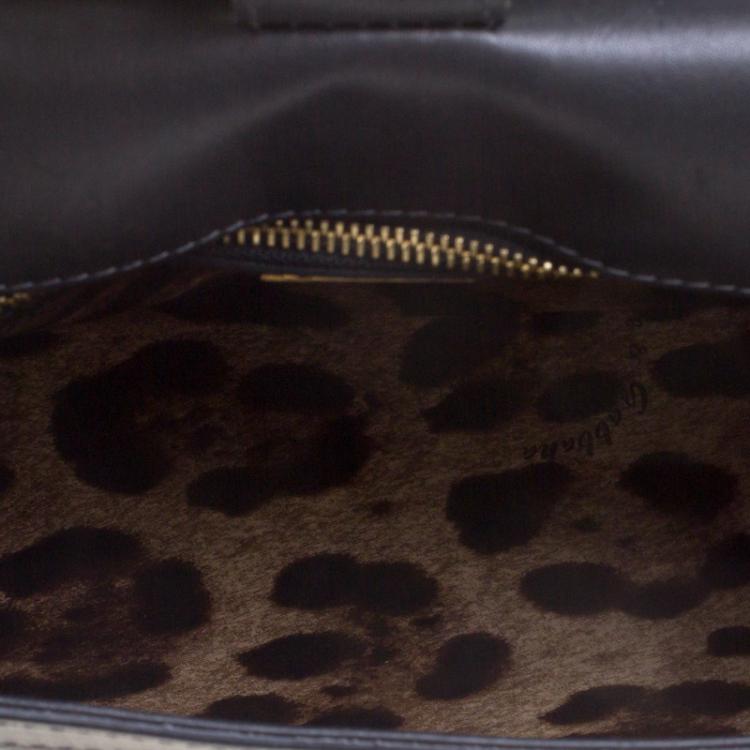 Pre Owned Dolce and Gabbana Black Striped Leather Large Miss Sicily Tote
