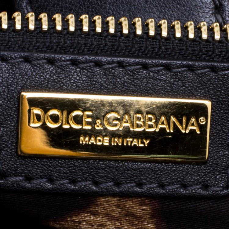 Pre Owned Dolce and Gabbana Black Striped Leather Large Miss Sicily Tote