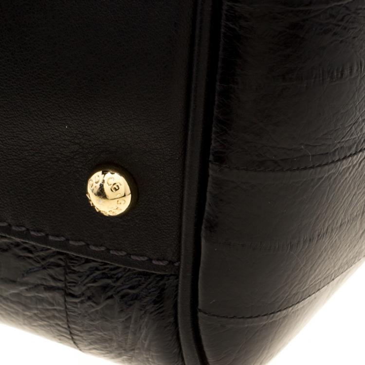 Pre Owned Dolce and Gabbana Black Striped Leather Large Miss Sicily Tote