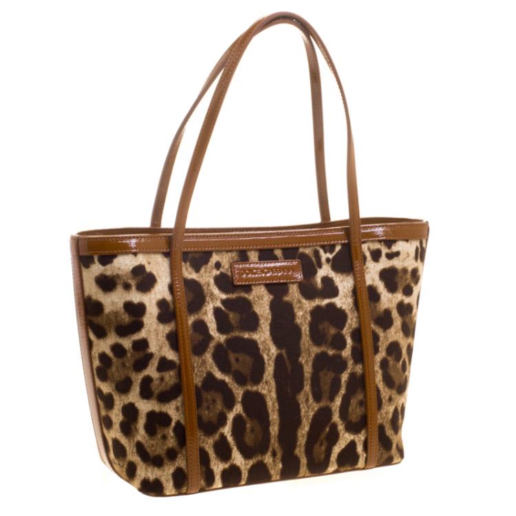 Pre Owned Dolce and Gabbana Brown Leopard Print Canvas Tote 