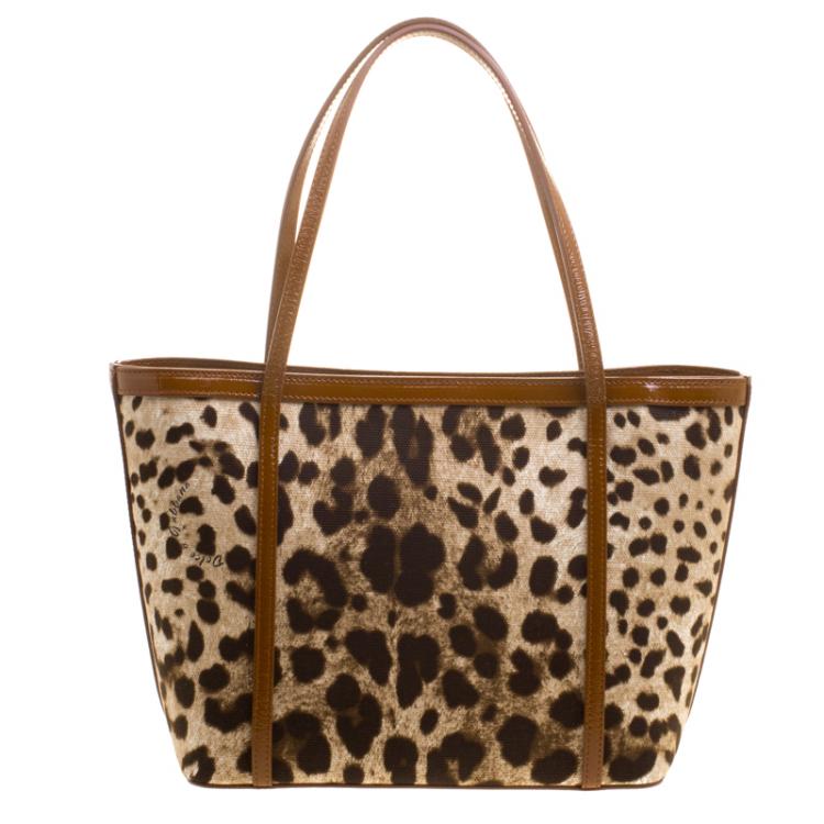 Pre Owned Dolce and Gabbana Brown Leopard Print Canvas Tote 