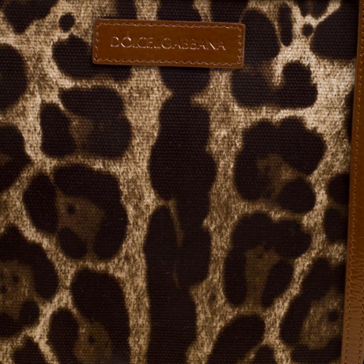 Pre Owned Dolce and Gabbana Brown Leopard Print Canvas Tote 