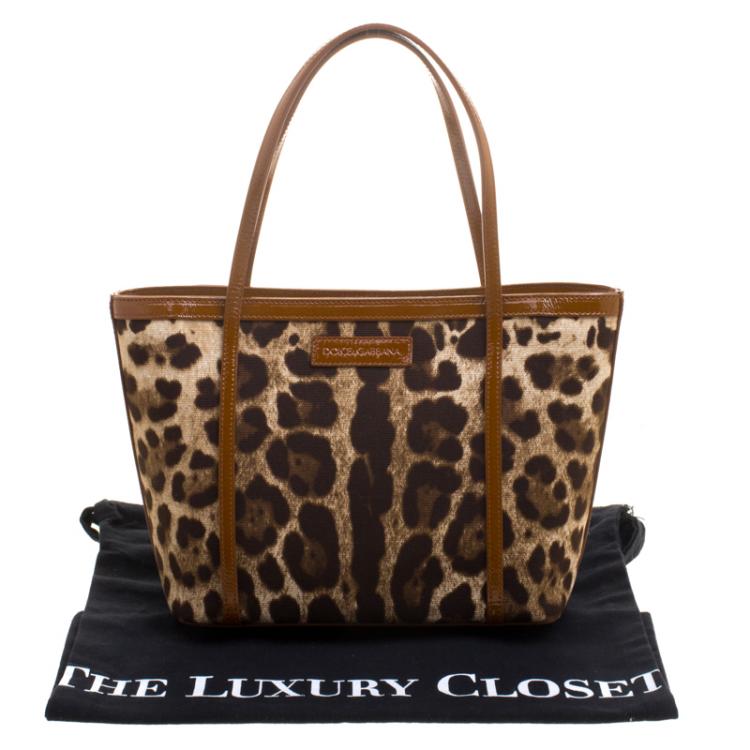 Pre Owned Dolce and Gabbana Brown Leopard Print Canvas Tote 