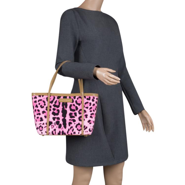 Pre Owned Dolce and Gabbana Pink/Brown Leopard Print Canvas Tote 