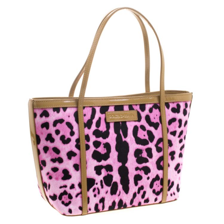 Pre Owned Dolce and Gabbana Pink/Brown Leopard Print Canvas Tote 