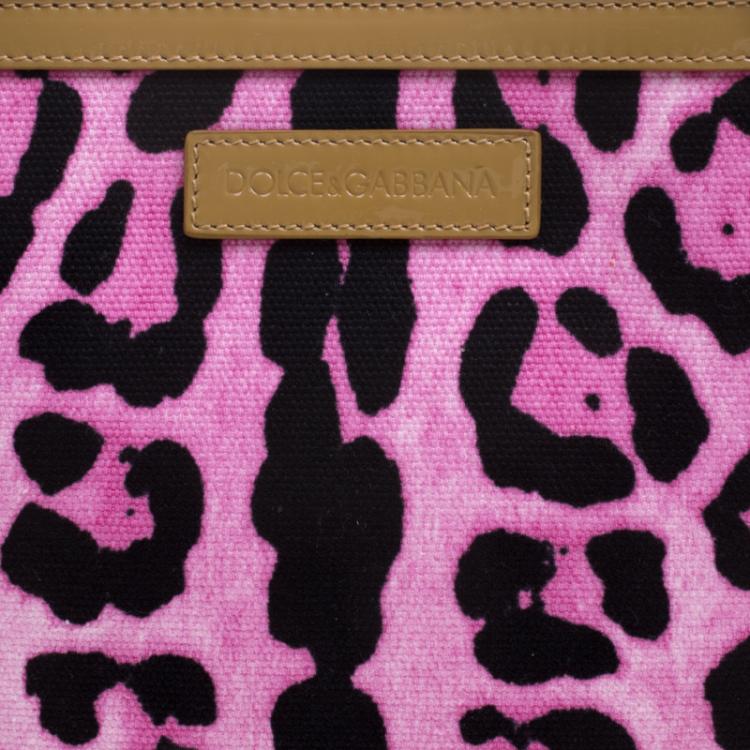 Pre Owned Dolce and Gabbana Pink/Brown Leopard Print Canvas Tote 