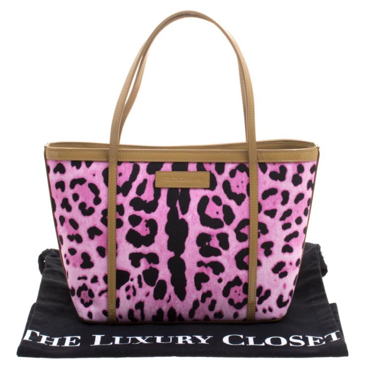 Pre Owned Dolce and Gabbana Pink/Brown Leopard Print Canvas Tote 