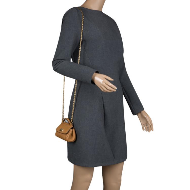 Pre Owned Dolce and Gabbana Brown Leather Micro Miss Sicily Shoulder Bag