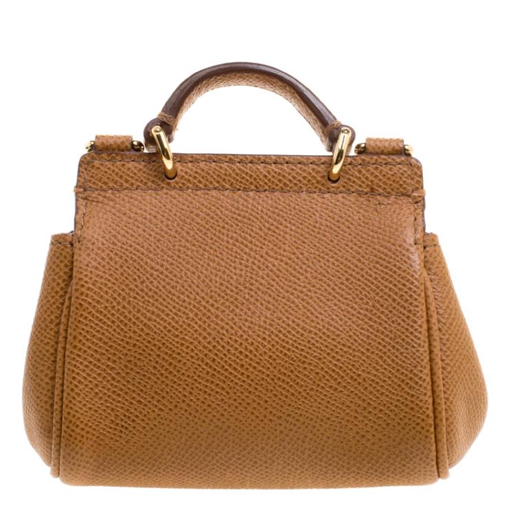 Pre Owned Dolce and Gabbana Brown Leather Micro Miss Sicily Shoulder Bag