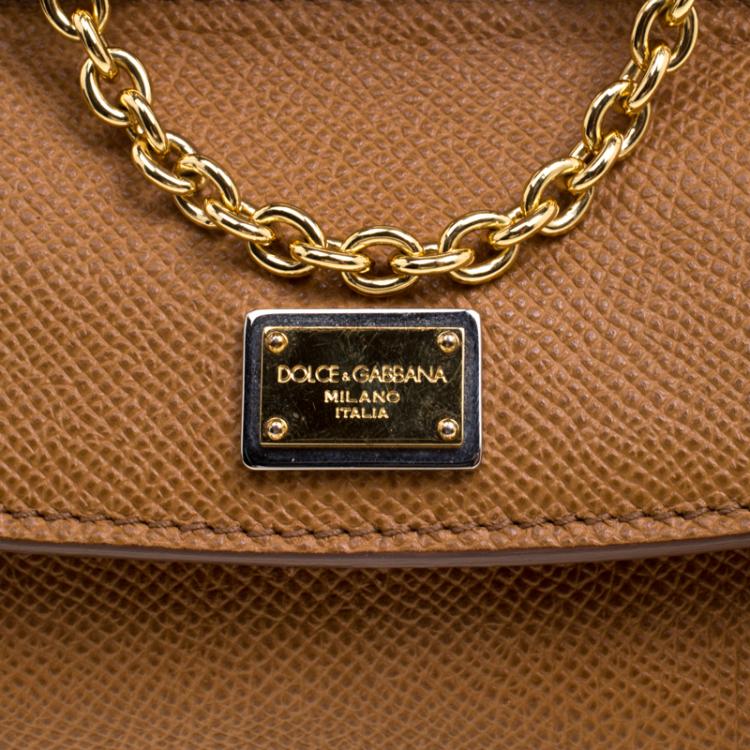 Pre Owned Dolce and Gabbana Brown Leather Micro Miss Sicily Shoulder Bag