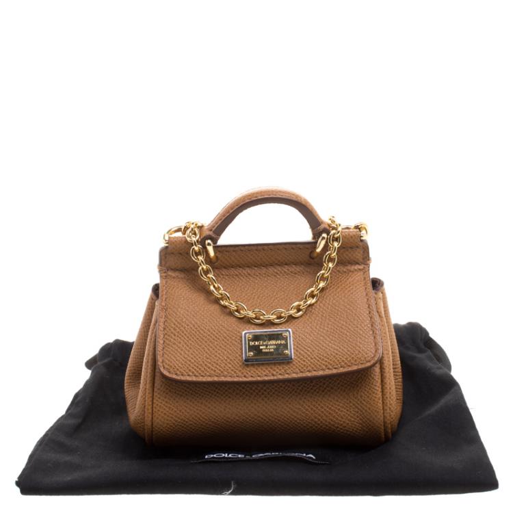 Pre Owned Dolce and Gabbana Brown Leather Micro Miss Sicily Shoulder Bag