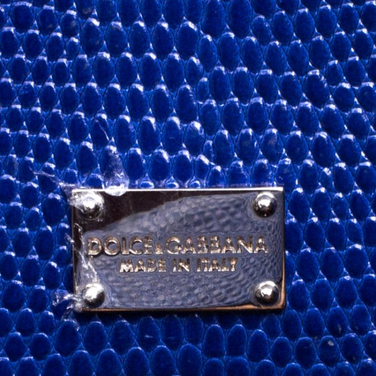 Pre Owned Dolce and Gabbana Blue Lizard Embossed Leather Medium Miss Monica Top Handle Bag