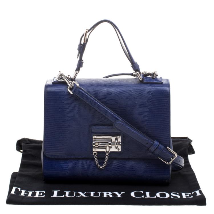 Pre Owned Dolce and Gabbana Blue Lizard Embossed Leather Medium Miss Monica Top Handle Bag