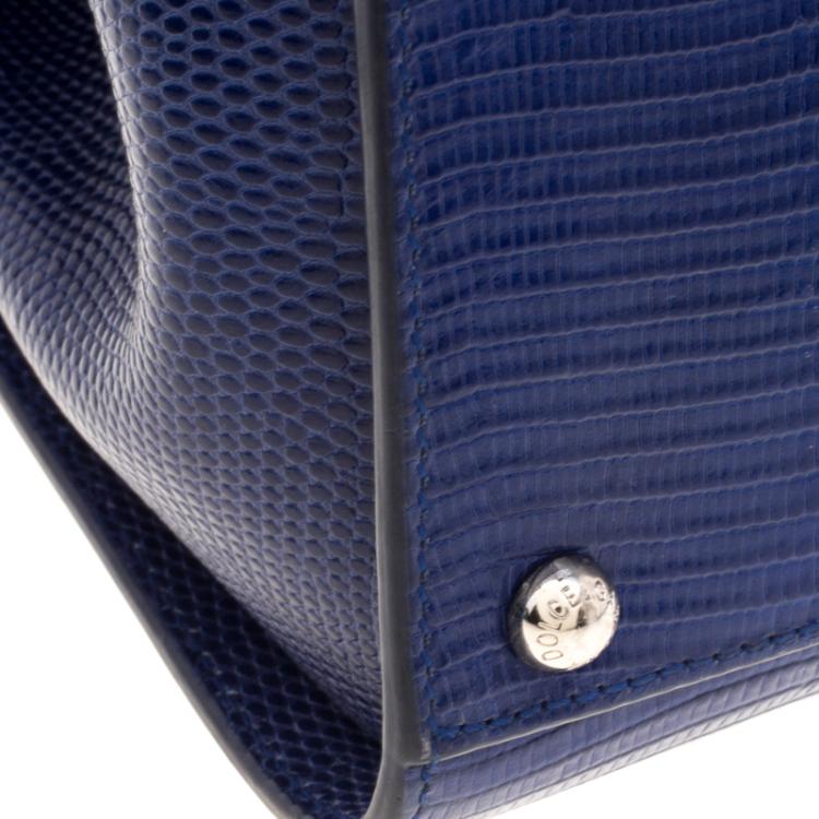 Pre Owned Dolce and Gabbana Blue Lizard Embossed Leather Medium Miss Monica Top Handle Bag