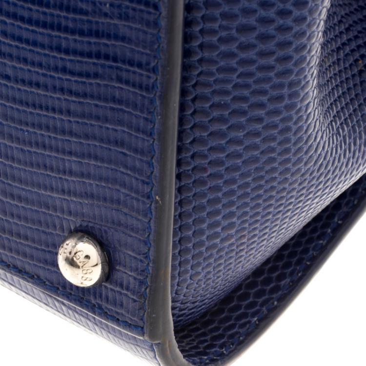 Pre Owned Dolce and Gabbana Blue Lizard Embossed Leather Medium Miss Monica Top Handle Bag