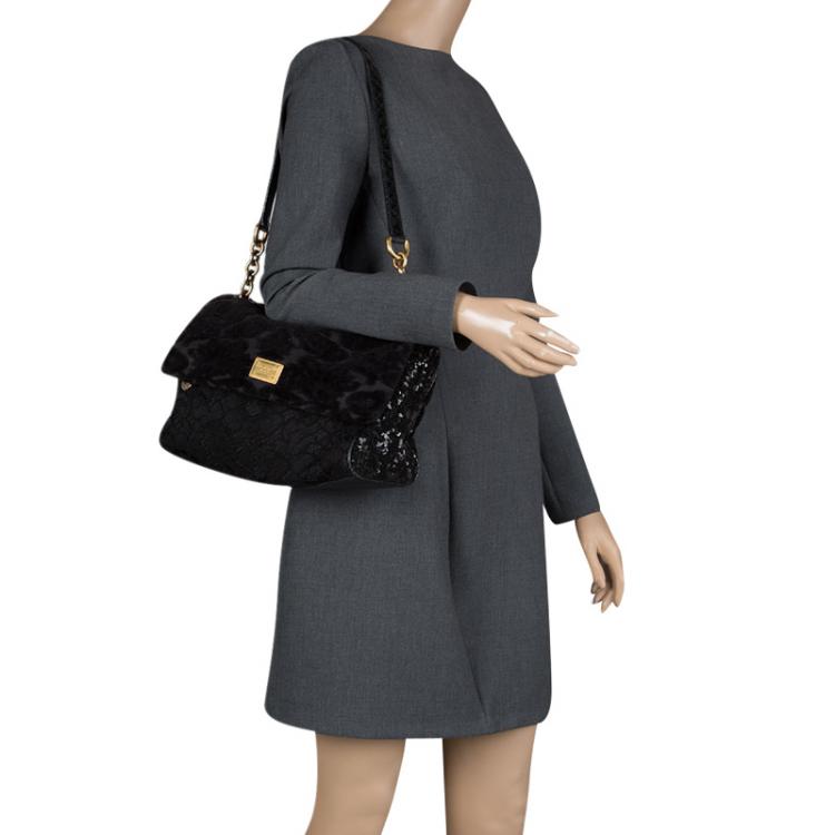 Pre Owned Dolce and Gabbana Black Fabric/Sequin and Python Trim Miss Kate Shoulder Bag
