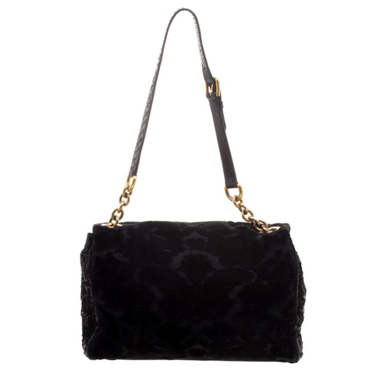 Pre Owned Dolce and Gabbana Black Fabric/Sequin and Python Trim Miss Kate Shoulder Bag