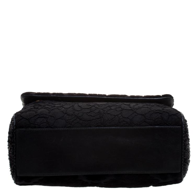 Pre Owned Dolce and Gabbana Black Fabric/Sequin and Python Trim Miss Kate Shoulder Bag