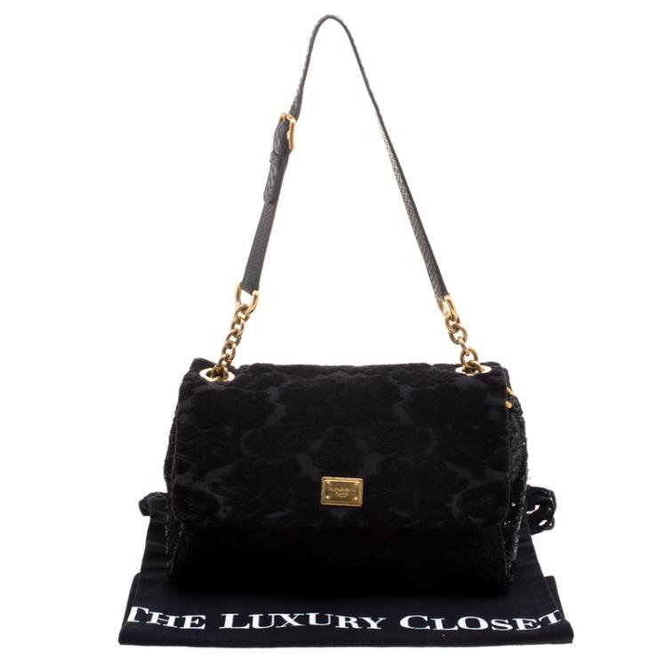 Pre Owned Dolce and Gabbana Black Fabric/Sequin and Python Trim Miss Kate Shoulder Bag