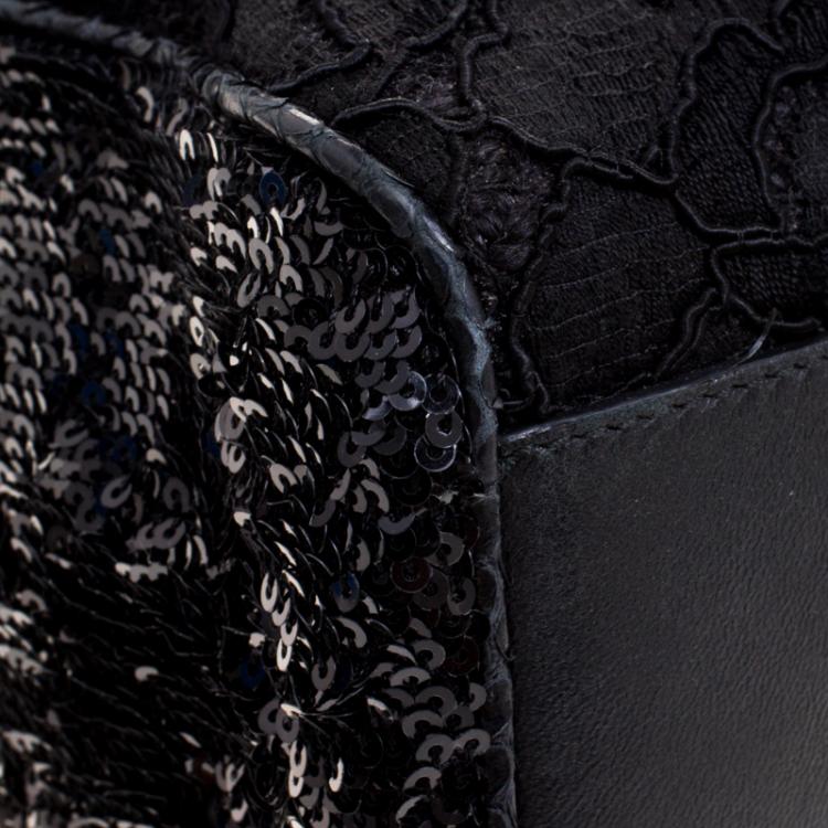 Pre Owned Dolce and Gabbana Black Fabric/Sequin and Python Trim Miss Kate Shoulder Bag