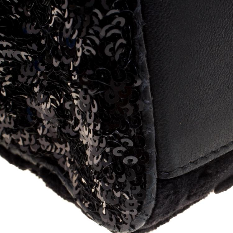 Pre Owned Dolce and Gabbana Black Fabric/Sequin and Python Trim Miss Kate Shoulder Bag